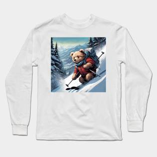 Teddy skiing down a hill in the snow Long Sleeve T-Shirt